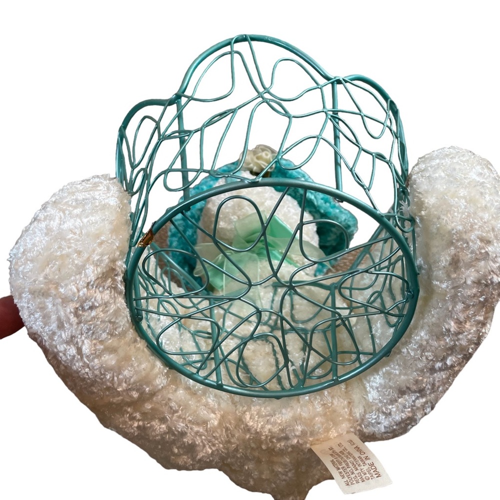NWT Plush Easter Bunny w/ Pearlized Aqua Painted Wire Basket - Picture 4 of 6